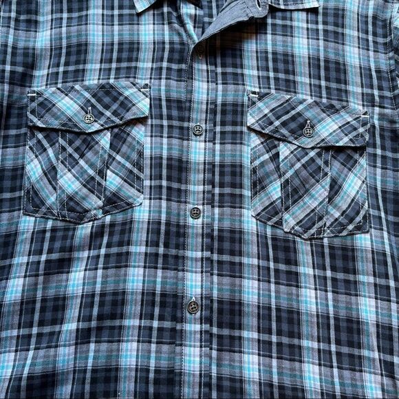 Calvin Klein Jeans button up western shirt plaid blue/black/white Large NWOT - Picture 4 of 9